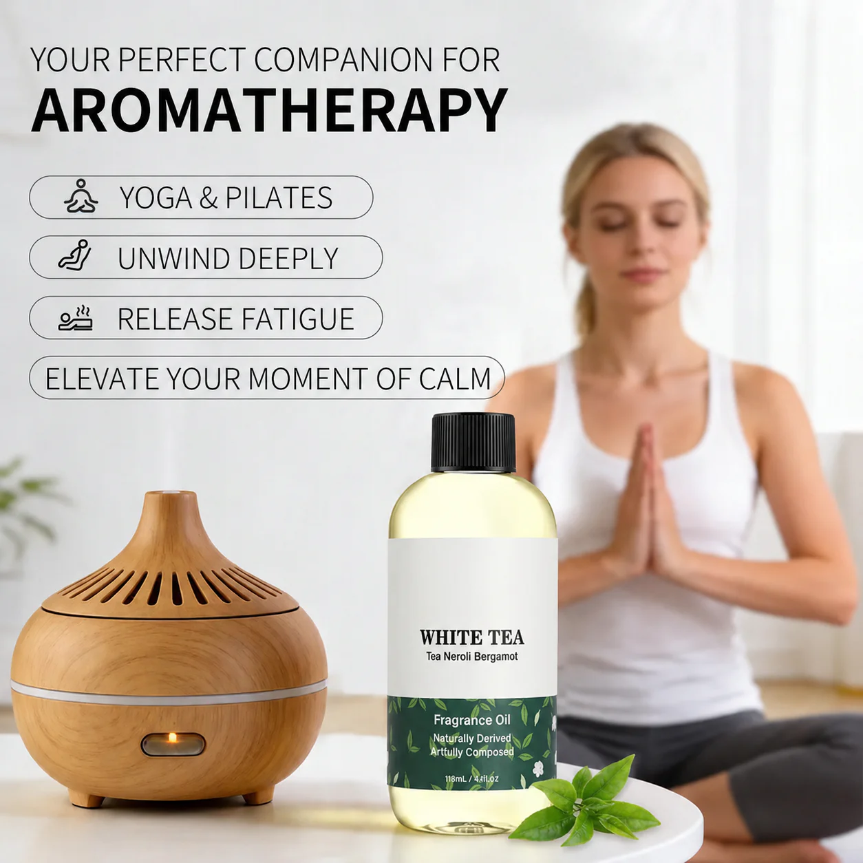 White Tea Diffuser Oil Refill, 4.1 fl oz (118 mL) – Long-Lasting Fragrance Oil with Neroli & Bergamot for Waterless, Ultrasonic and Reed Diffusers