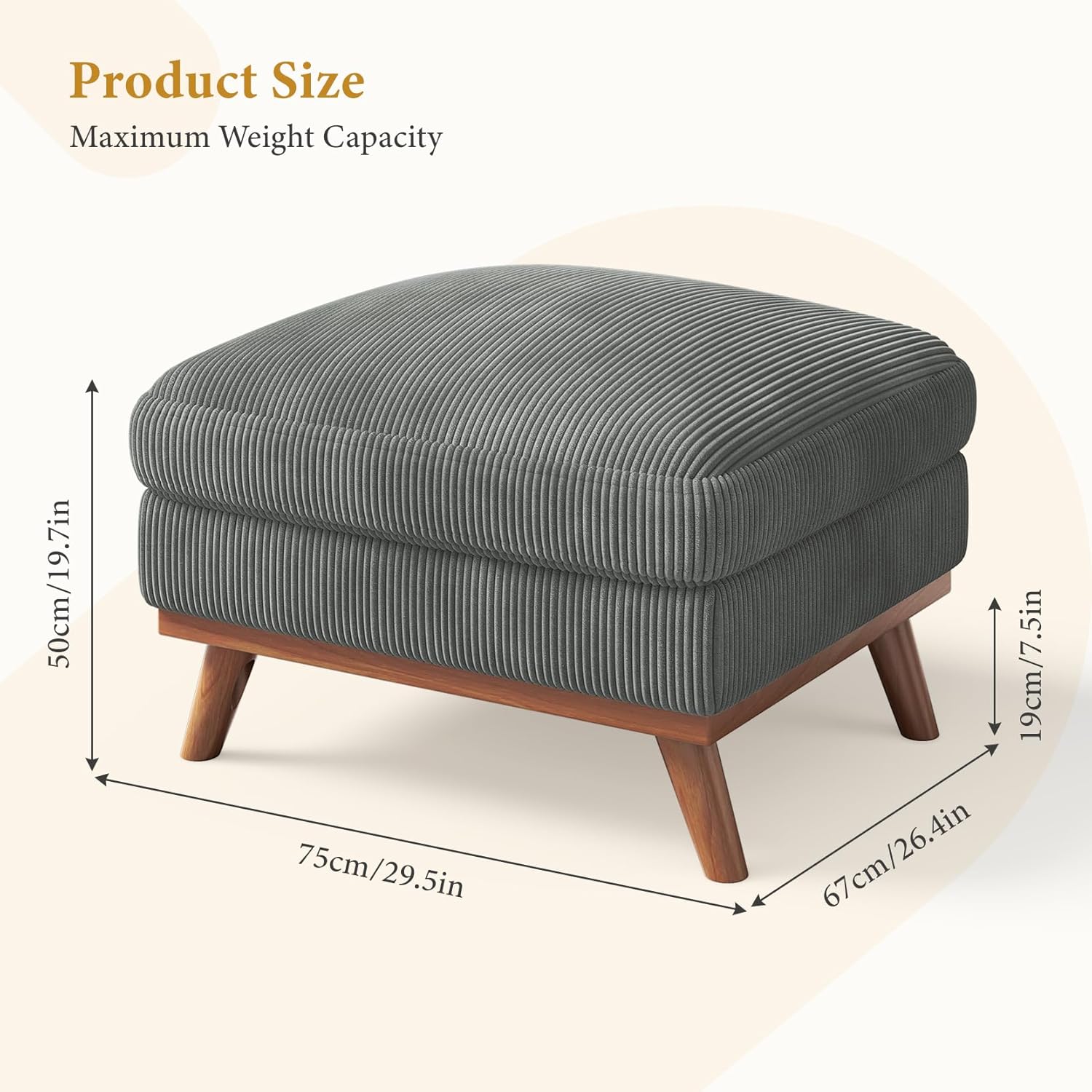 Large Ottoman for Modular Sofa, 29.5