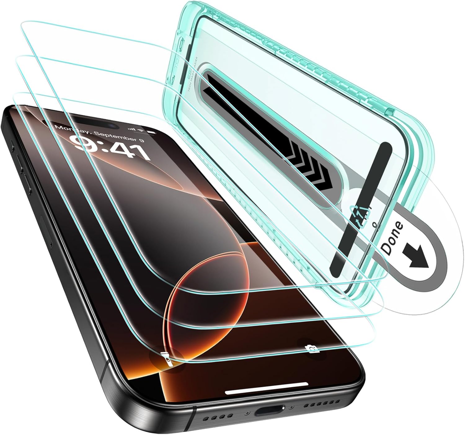 Screen Protector, [9H Hardness] [Military Grade Shatterproof] Tempered Glass Film with Perfect Fit Tray, High Definition Clear, Scratch Resistant