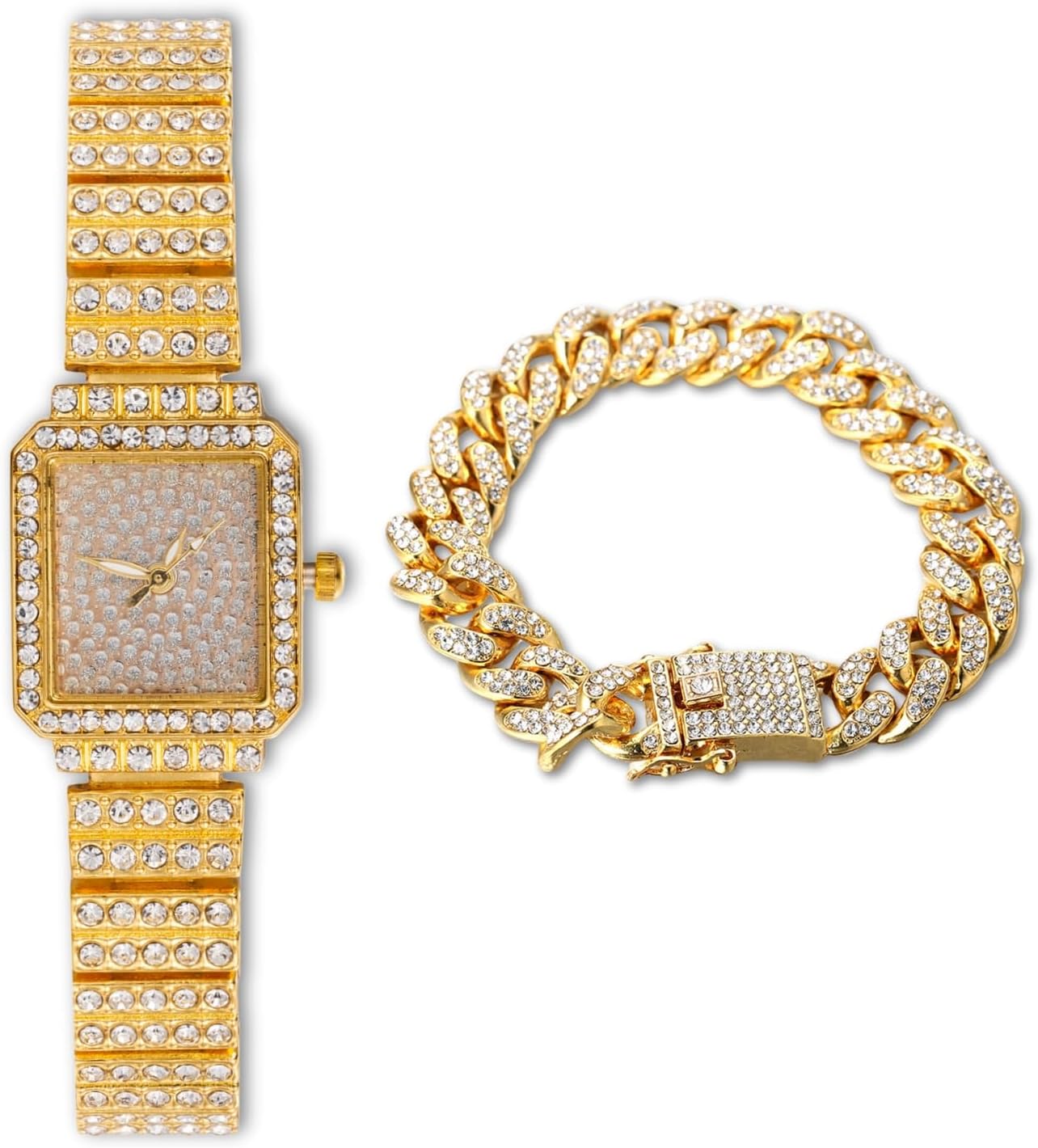 Women's Diamond Bracelet Watch,18k Real Gold/Platinum Plated,Full of Diamonds Sparkling Starry,Rectangle Dial Design,Elegant Casual,Stainless Steel Band Quartz Watch,Present for her