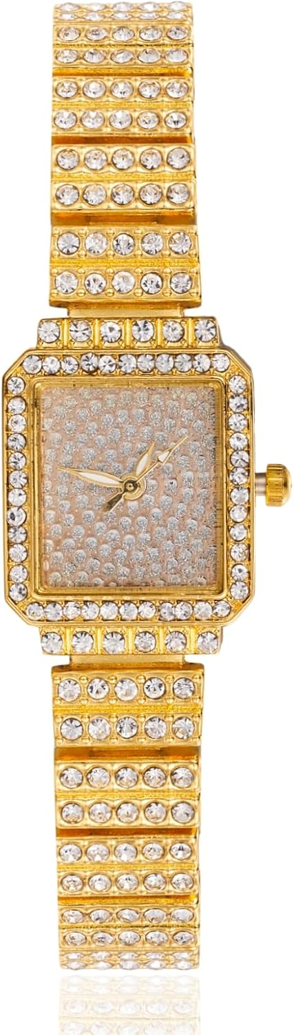 Women's Diamond Bracelet Watch,18k Real Gold/Platinum Plated,Full of Diamonds Sparkling Starry,Rectangle Dial Design,Elegant Casual,Stainless Steel Band Quartz Watch,Present for her