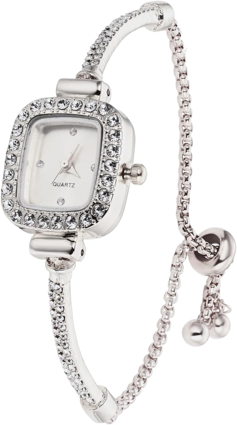 Women's Sparkling Diamond Watch - 18k Real Gold/Platinum/Rose Gold Plated, Adjustable Size Bracelet, Multicolor Square Dial - Quartz Stainless Steel Wristwatch - Gifts for Fashionable Women