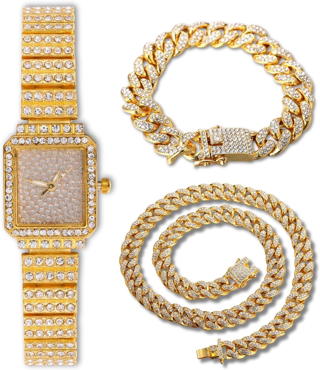 Women's Diamond Bracelet Watch,18k Real Gold/Platinum Plated,Full of Diamonds Sparkling Starry,Rectangle Dial Design,Elegant Casual,Stainless Steel Band Quartz Watch,Present for her