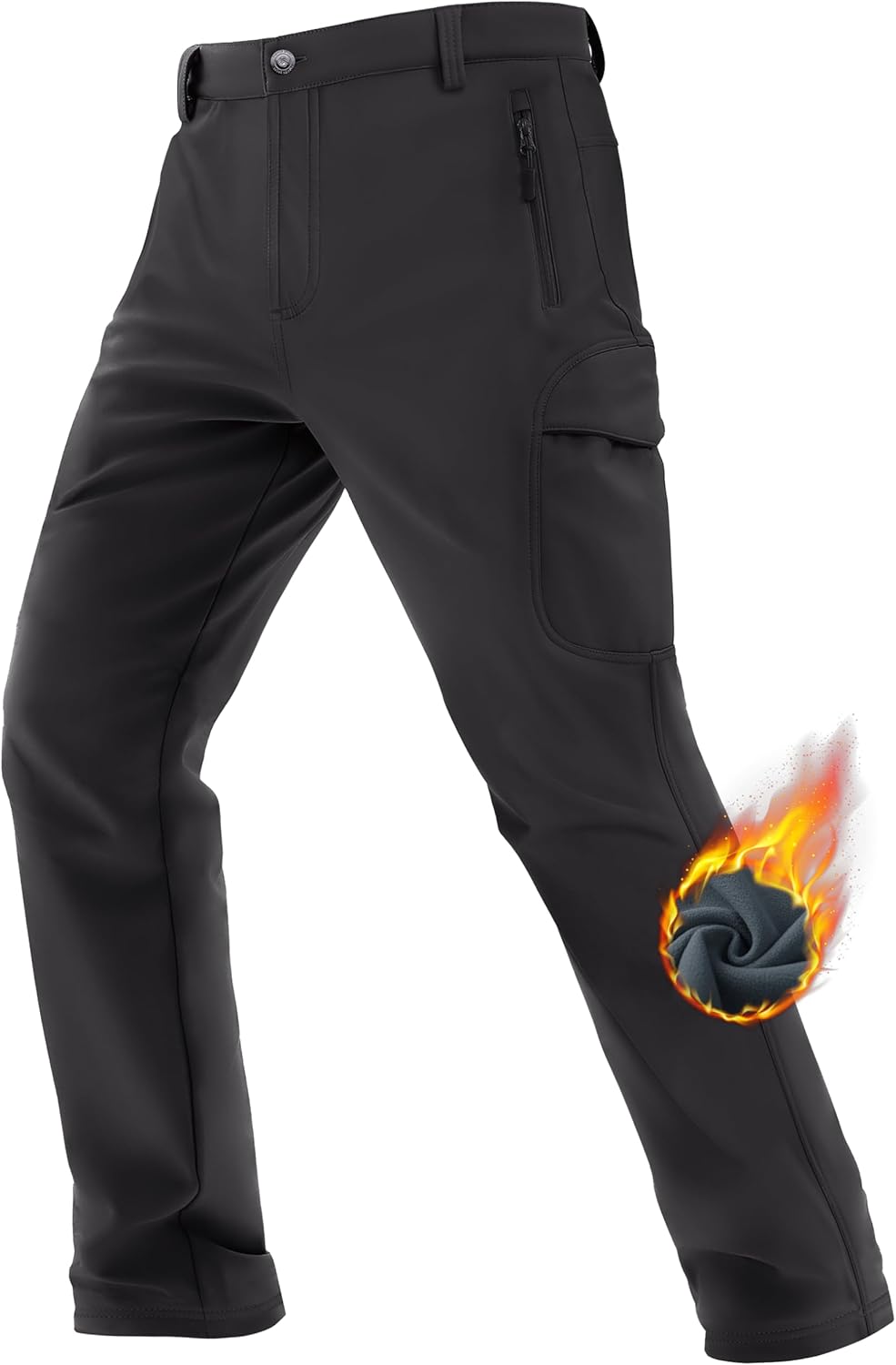 Men's Winter Tactical Pants Fleece Lined Cargo Hiking Pants Stretch Water Resistant Outdoor Softshell Pants