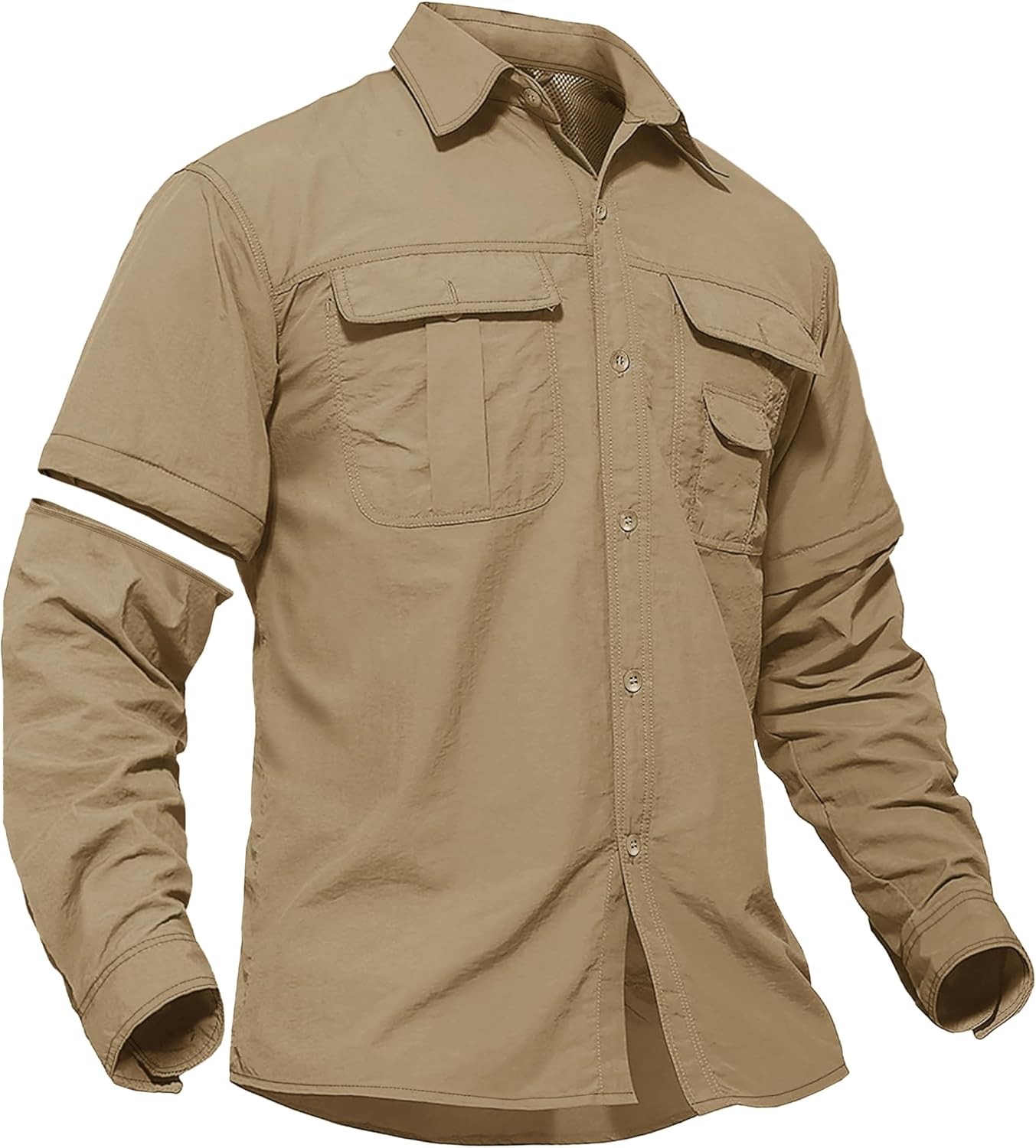 Men's Convertible Long Sleeve Fishing Shirts Quick Dry Button Up Tactical Shirts for Work Safari Hiking